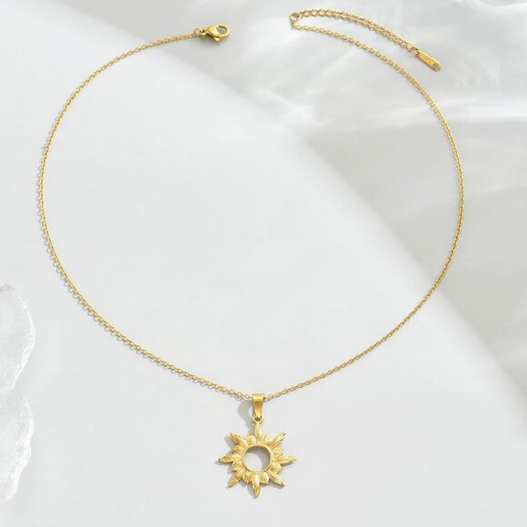 ⚡Gold Necklace for Women 18K Gold Plated Moon Sun Horse Shoe Horn Pendant - Picture 6 of 7